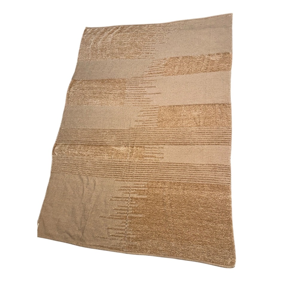 Anthropologie Textured Stripe Throw Blanket Beige Gold Accent Cozy